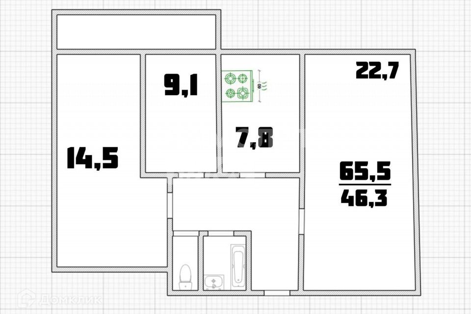 Продаётся 3-комнатная квартира, 64.5 м²