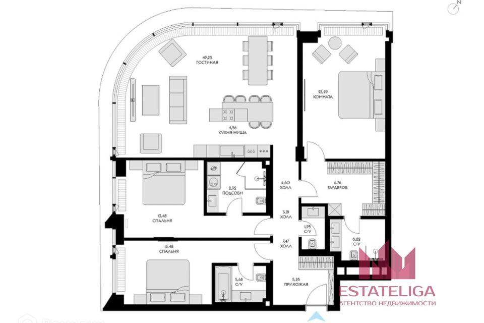 Продаётся 4-комнатная квартира, 150.7 м²