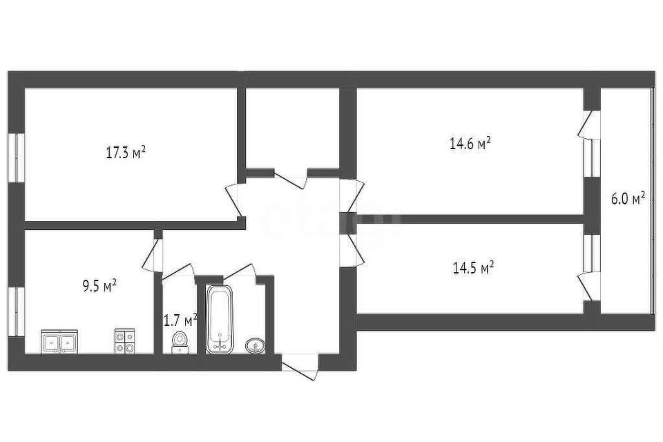 Продаётся 3-комнатная квартира, 76.6 м²