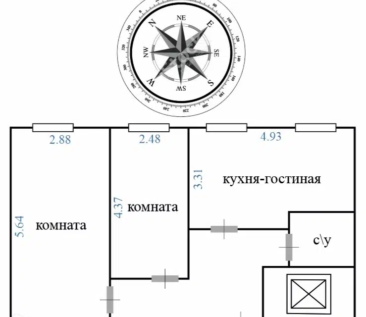 Продаётся 2-комнатная квартира, 53.7 м²