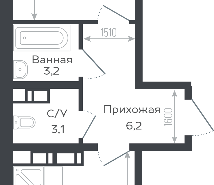 Продаётся 1-комнатная квартира, 46.3 м²