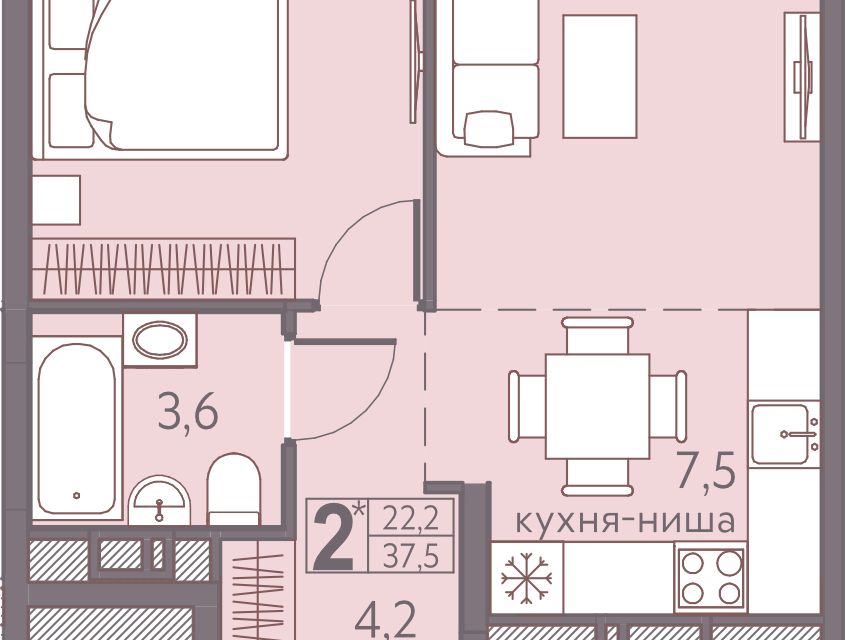 Продаётся 2-комнатная квартира, 37.5 м²