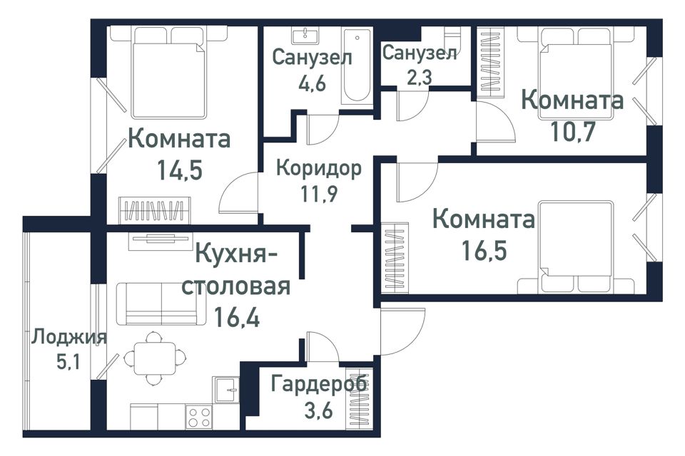 Продаётся 3-комнатная квартира, 81.2 м²