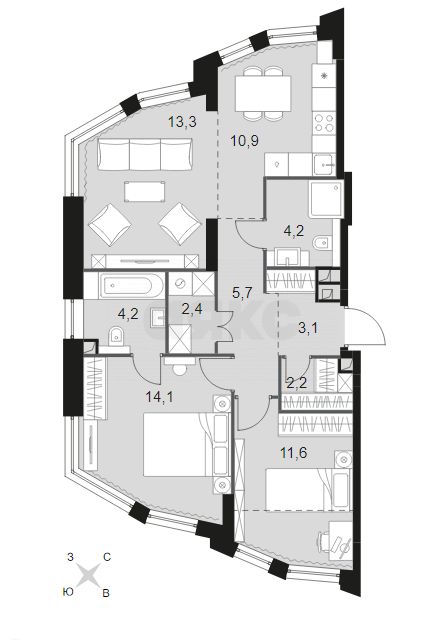 Продаётся 3-комнатная квартира, 71.7 м²