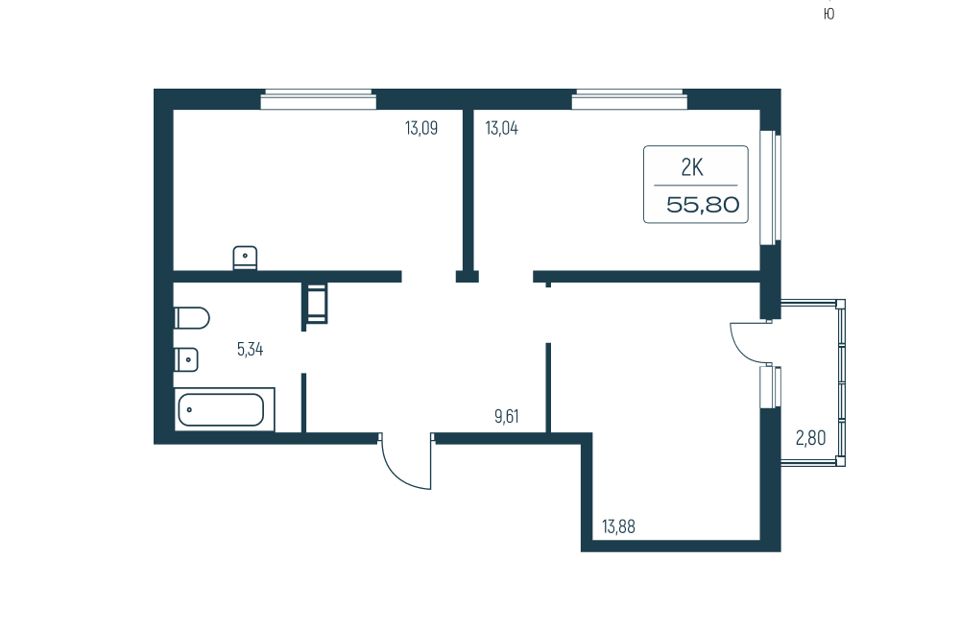 Продаётся 2-комнатная квартира, 54.4 м²