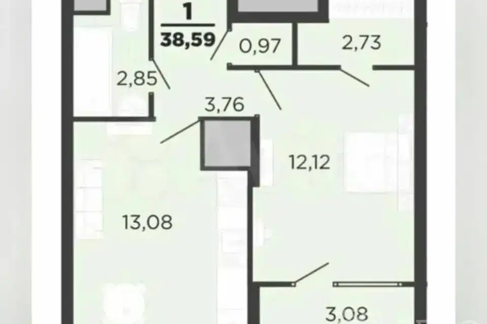 Продаётся 1-комнатная квартира, 35 м²