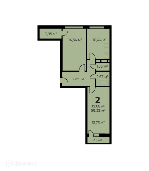 Продаётся 2-комнатная квартира, 56.7 м²
