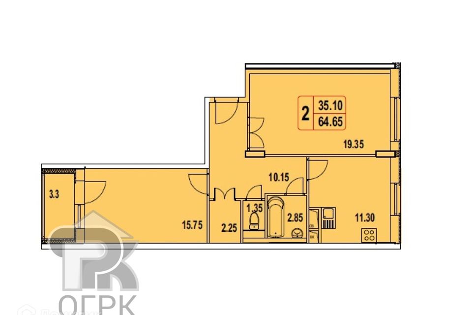 Продаётся 2-комнатная квартира, 64 м²