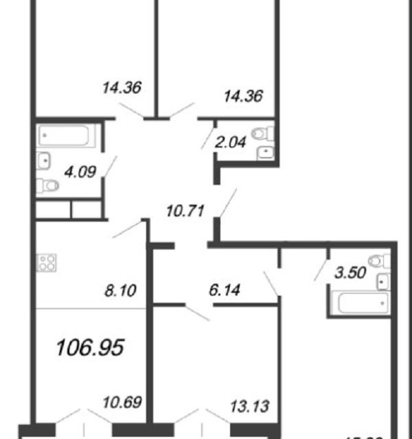 Продаётся 4-комнатная квартира, 107.3 м²