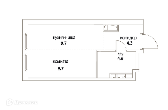 Продаётся 1-комнатная квартира, 28.3 м²