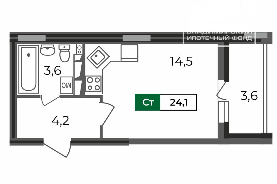 Продаётся студия, 24.1 м²