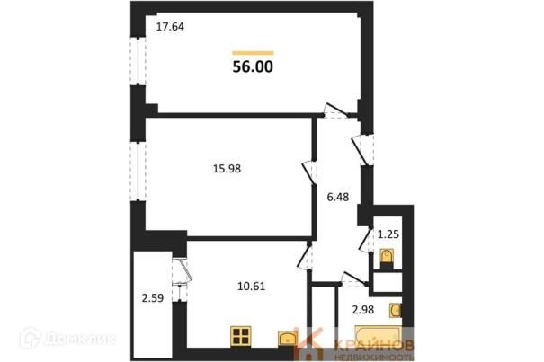 Продаётся 2-комнатная квартира, 56 м²