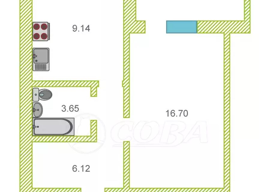 Продаётся 1-комнатная квартира, 35 м²