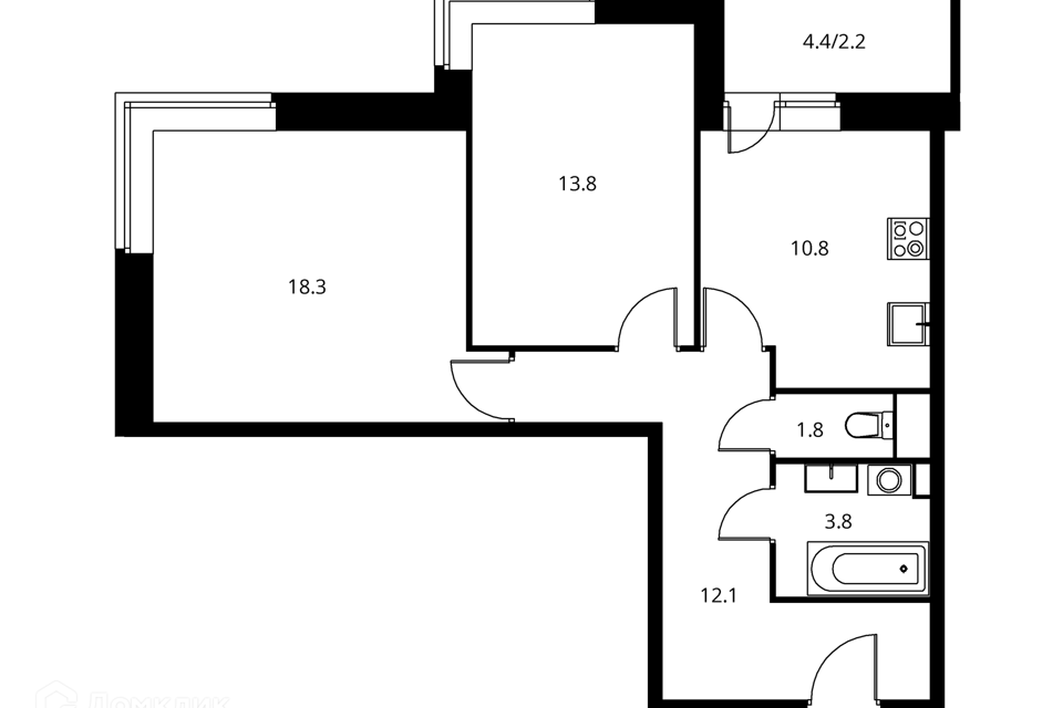 Продаётся 2-комнатная квартира, 64.1 м²