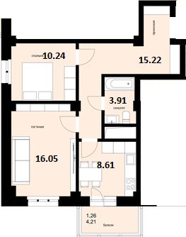 Продаётся 2-комнатная квартира, 55.28 м²