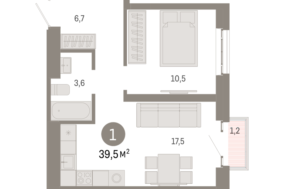 Продаётся 1-комнатная квартира, 39.5 м²