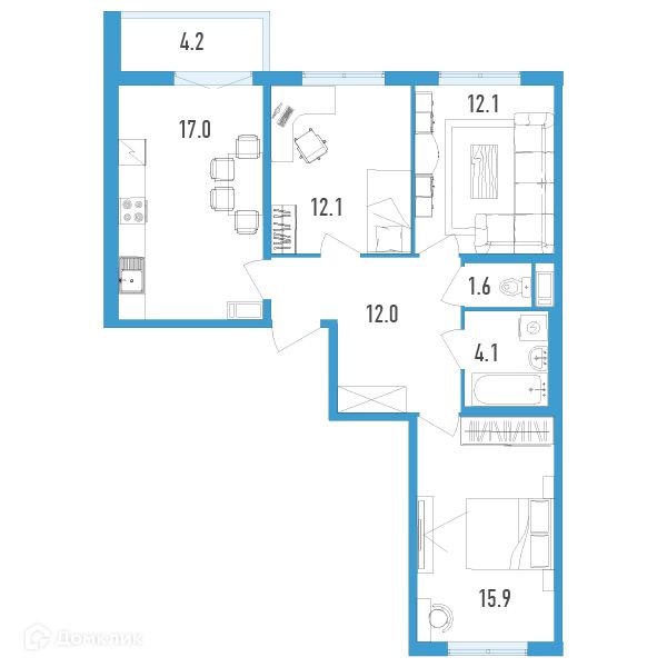 Продаётся 3-комнатная квартира, 76.9 м²