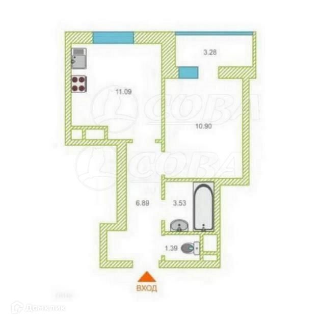 Продаётся 1-комнатная квартира, 33.8 м²