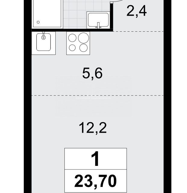 Продаётся студия, 23.7 м²