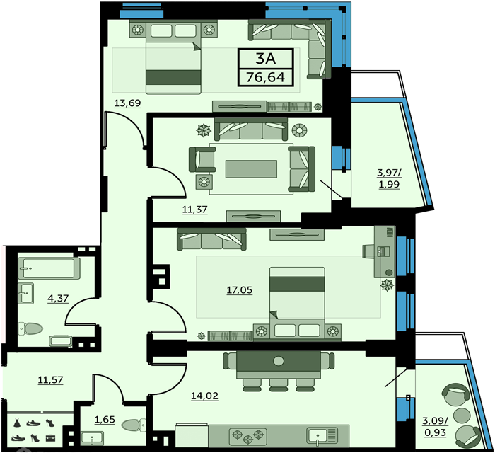 Продаётся 3-комнатная квартира, 77.8 м²