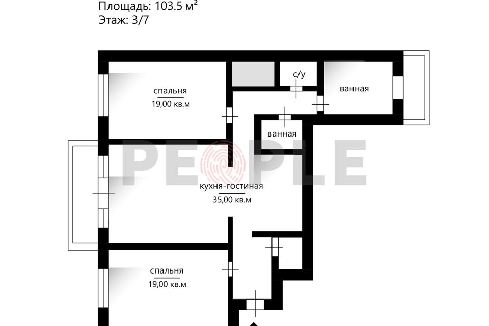 Продаётся 3-комнатная квартира, 103.5 м²