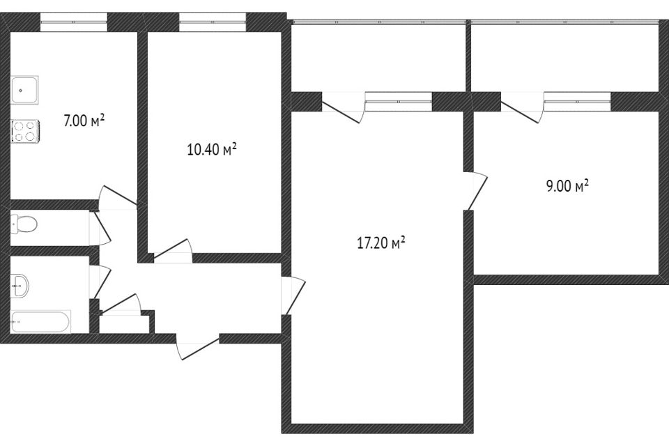 Продаётся 3-комнатная квартира, 56 м²
