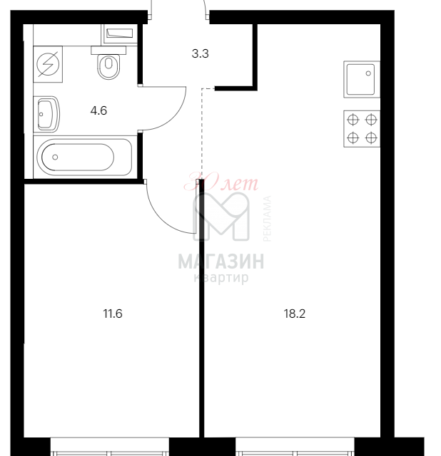 Продаётся 1-комнатная квартира, 37.7 м²
