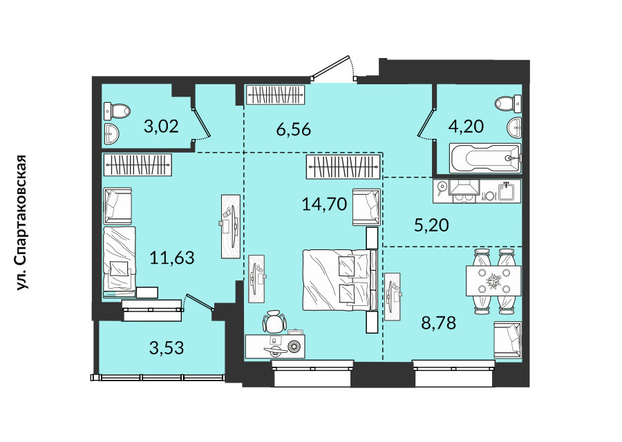 Продаётся 3-комнатная квартира, 57.77 м²