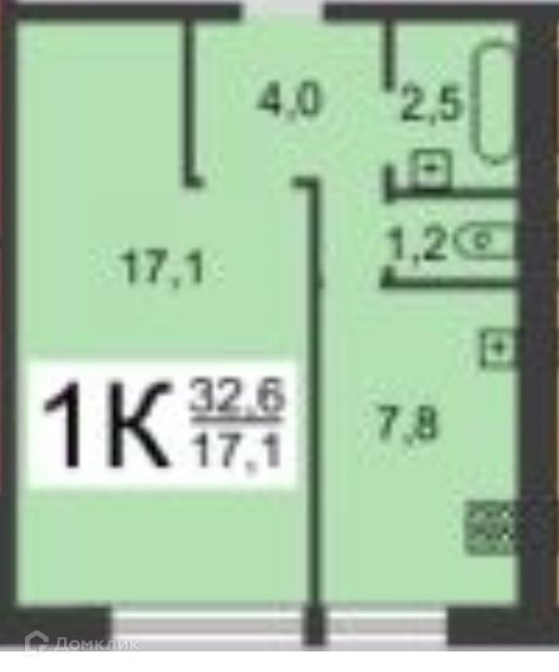 Продаётся 1-комнатная квартира, 32.8 м²