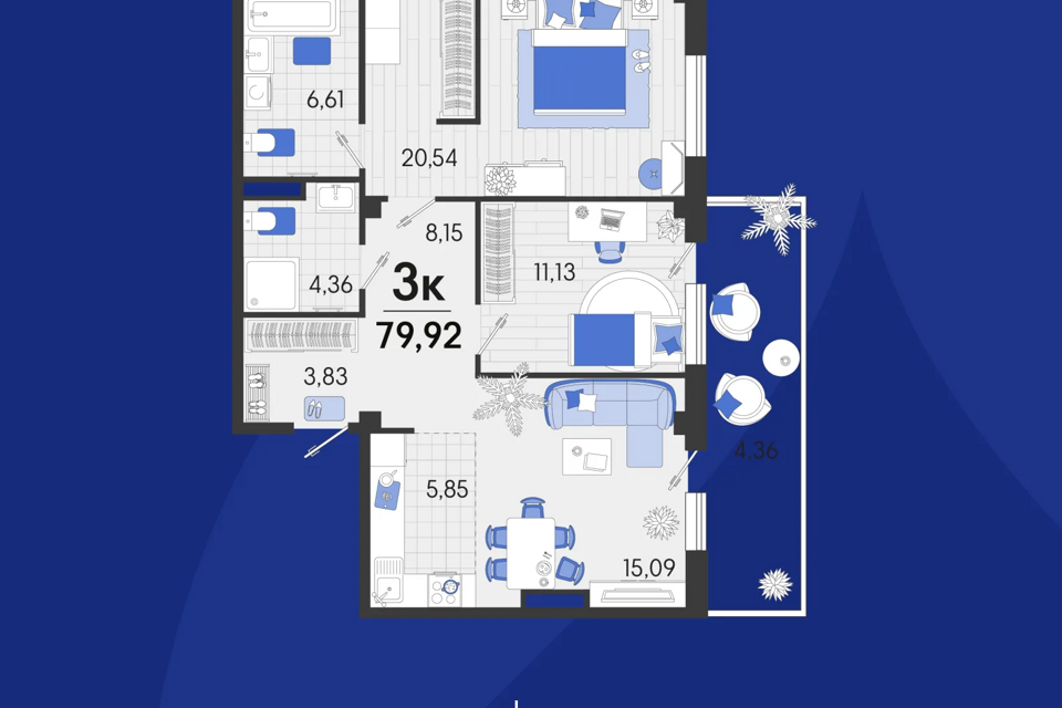 Продаётся 3-комнатная квартира, 76.1 м²