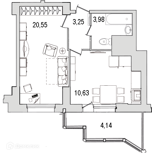 Продаётся 1-комнатная квартира, 41.8 м²