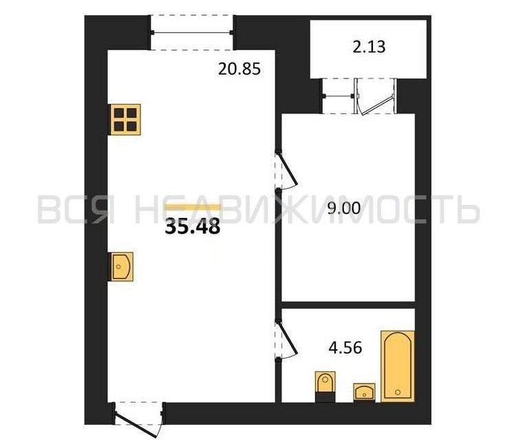 Продаётся 1-комнатная квартира, 34.4 м²