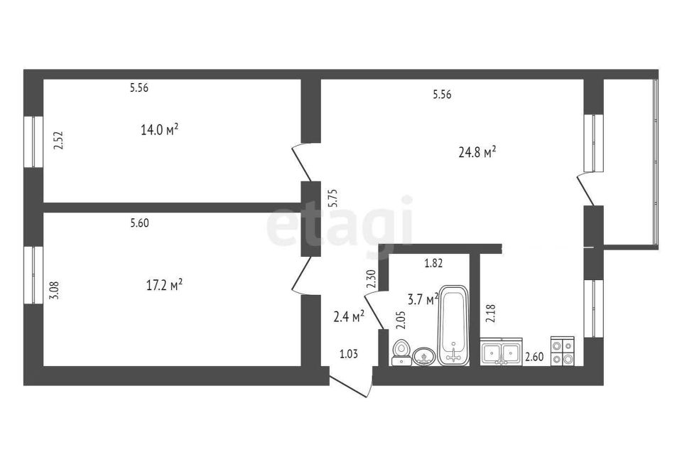 Продаётся 3-комнатная квартира, 62.1 м²