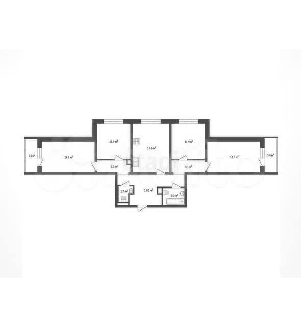 Продаётся 4-комнатная квартира, 96.8 м²