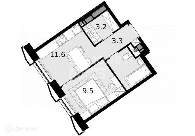 Продаётся 1-комнатная квартира, 31.6 м²