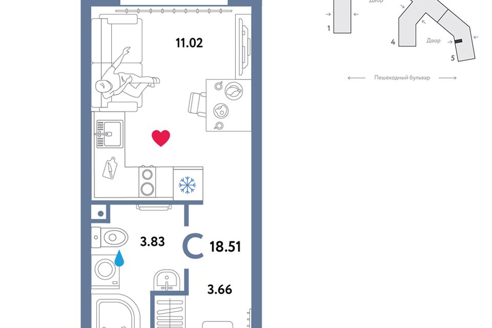 Продаётся студия, 18.1 м²