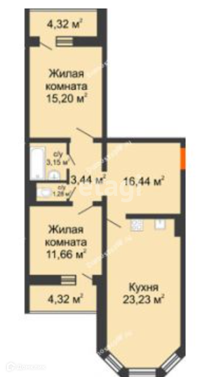 Продаётся 3-комнатная квартира, 75.3 м²