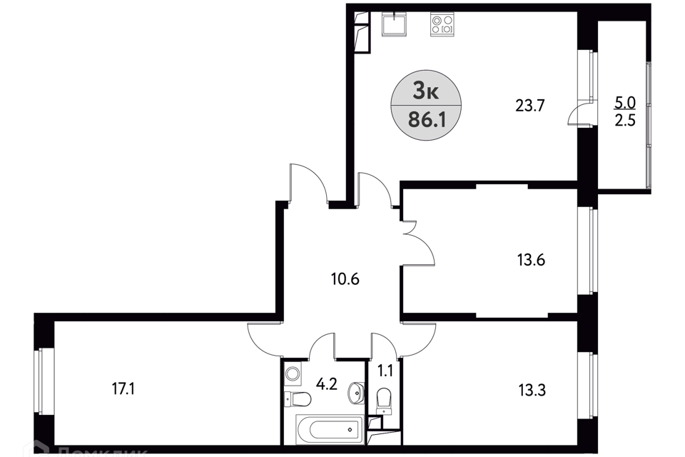 Продаётся 3-комнатная квартира, 87.5 м²