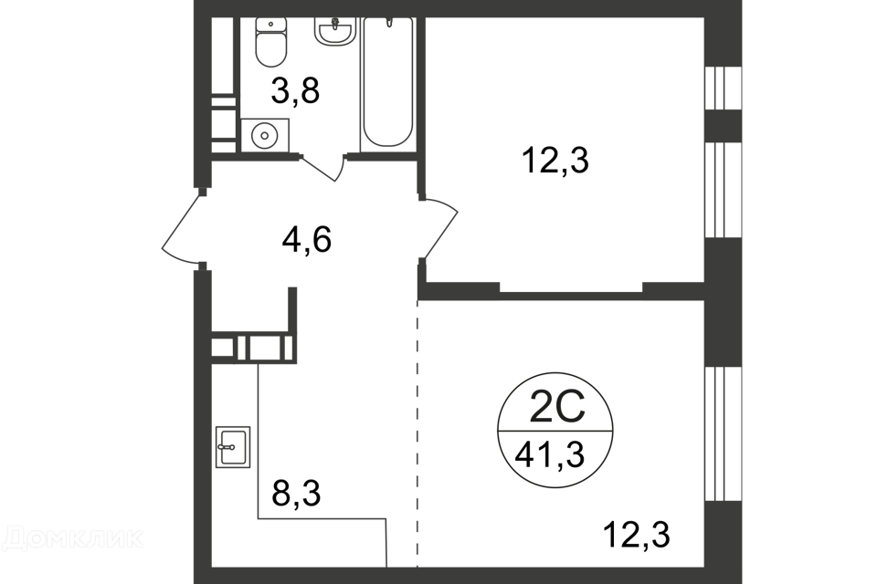 Продаётся 2-комнатная квартира, 41.3 м²