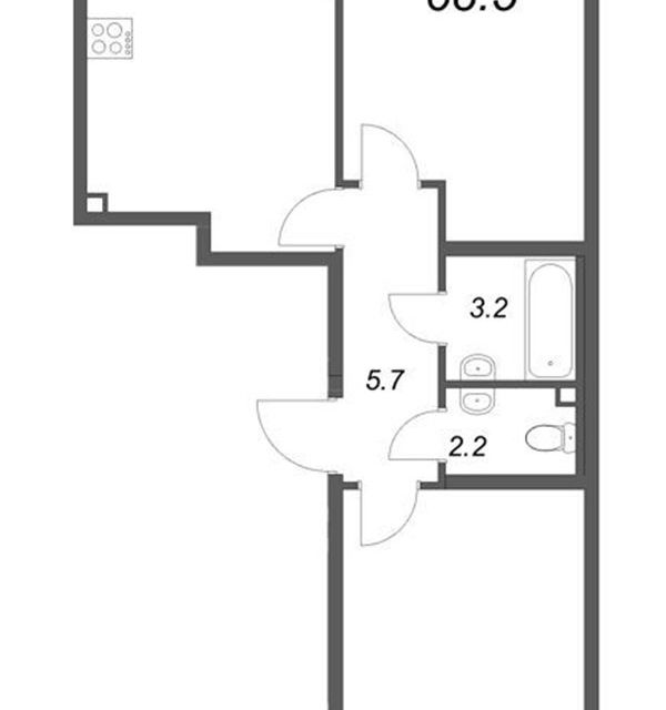 Продаётся 2-комнатная квартира, 68.5 м²