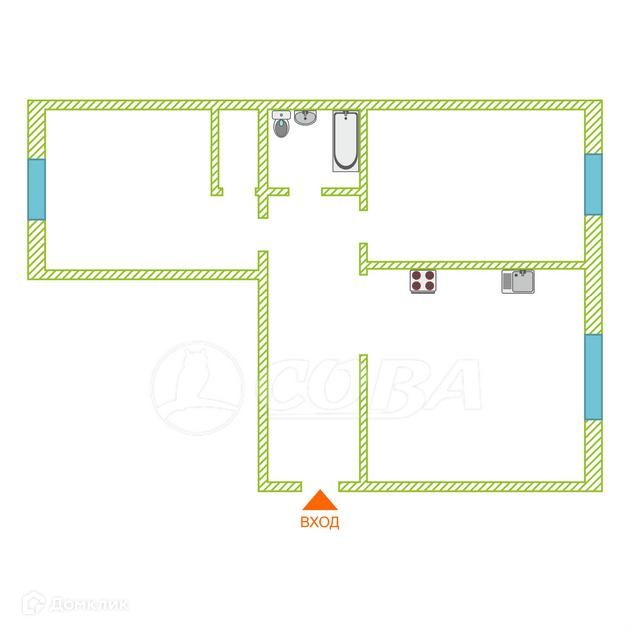 Продаётся 2-комнатная квартира, 65.9 м²