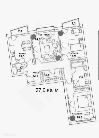 Продаётся 3-комнатная квартира, 98.5 м²