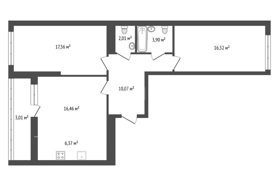 Продаётся 3-комнатная квартира, 72.9 м²