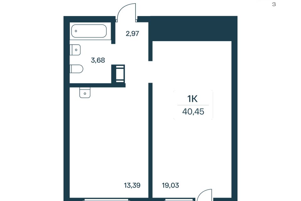 Продаётся 1-комнатная квартира, 39.7 м²