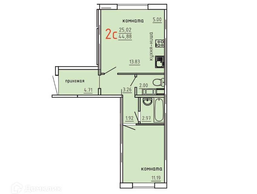 Продаётся 2-комнатная квартира, 45 м²