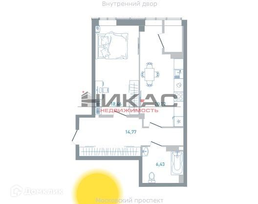 Продаётся 1-комнатная квартира, 58.4 м²