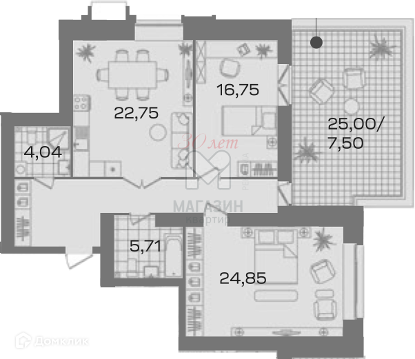 Продаётся 2-комнатная квартира, 90.76 м²