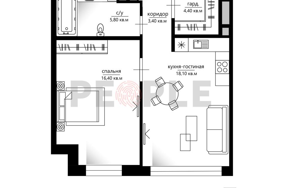 Продаётся 2-комнатная квартира, 48.1 м²