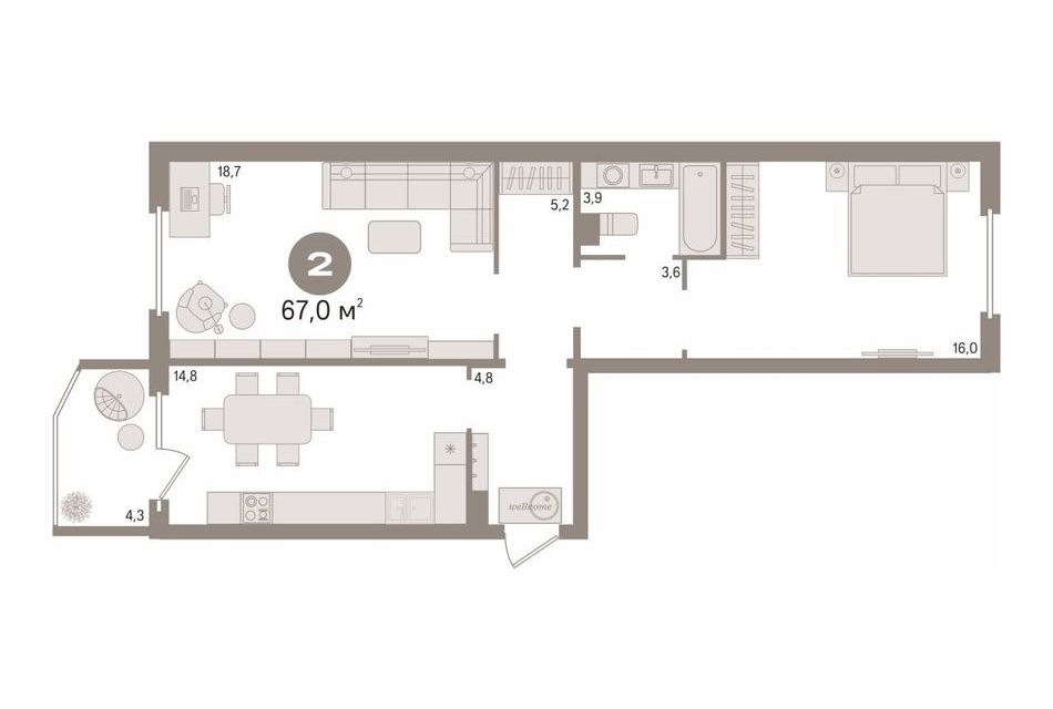 Продаётся 2-комнатная квартира, 67 м²