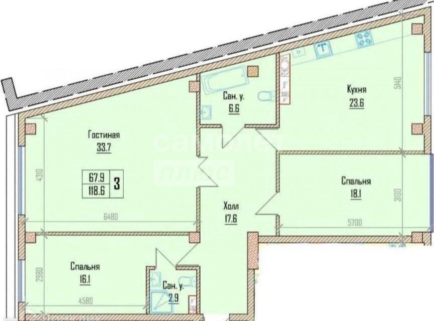Продаётся 3-комнатная квартира, 118.7 м²